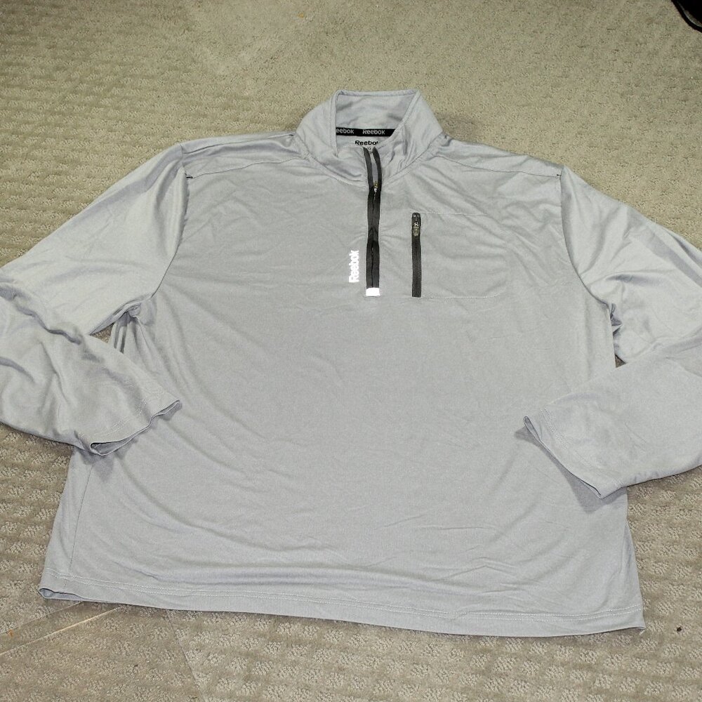 REEBOK Shirt Mens Large Gray 1/4 Zip Reflective Athletic Long Sleeve
